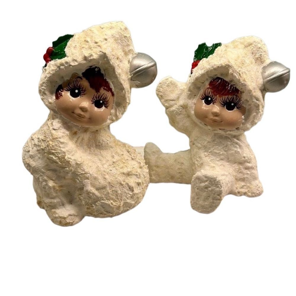 Christmas Eskimo Children Figurine Size 7" Playing In Snow Home Decor Set Of 2